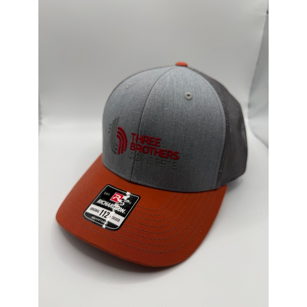Richardson 112 Trucker Cap Mens Gray Orange Three Brothers Concrete Snapback Hat